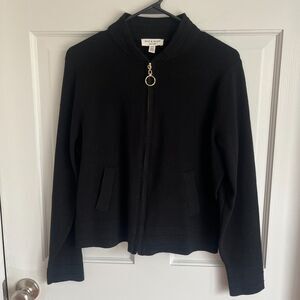Women's Black Zippered Cardigan Gold Hardware SZ Med Chic Essential Neutral